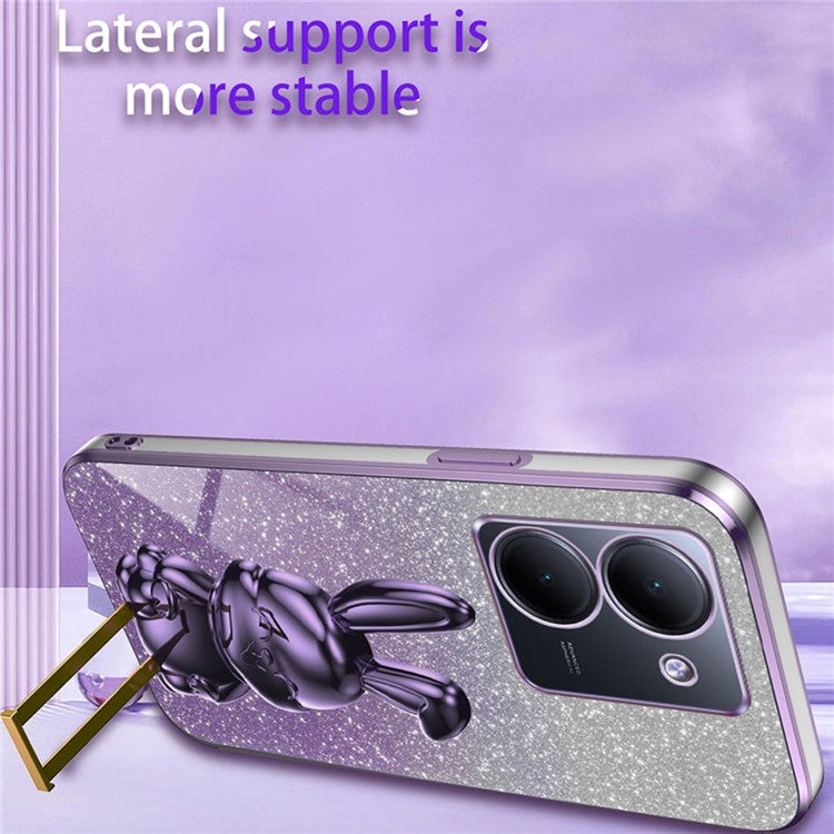 For vivo Y78 5G (China) / Y27 5G / Y36 5G / 4G (Global) Slim Case Rabbit Design Kickstand PC+TPU Phone Cover - Purple
