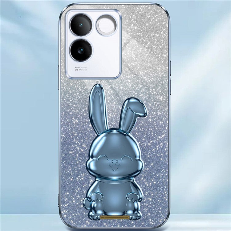 For vivo S17e 5G Cell Phone Case Cartoon Rabbit Anti-scratch Glitter Cover with Pull-out Kickstand - Blue
