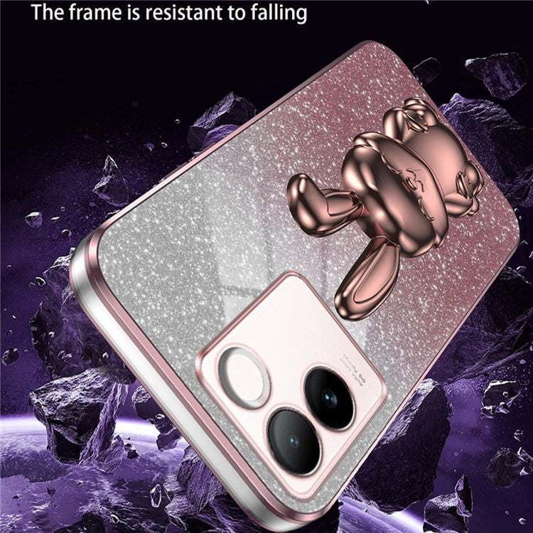 For vivo S17e 5G Cell Phone Case Cartoon Rabbit Anti-scratch Glitter Cover with Pull-out Kickstand - Pink