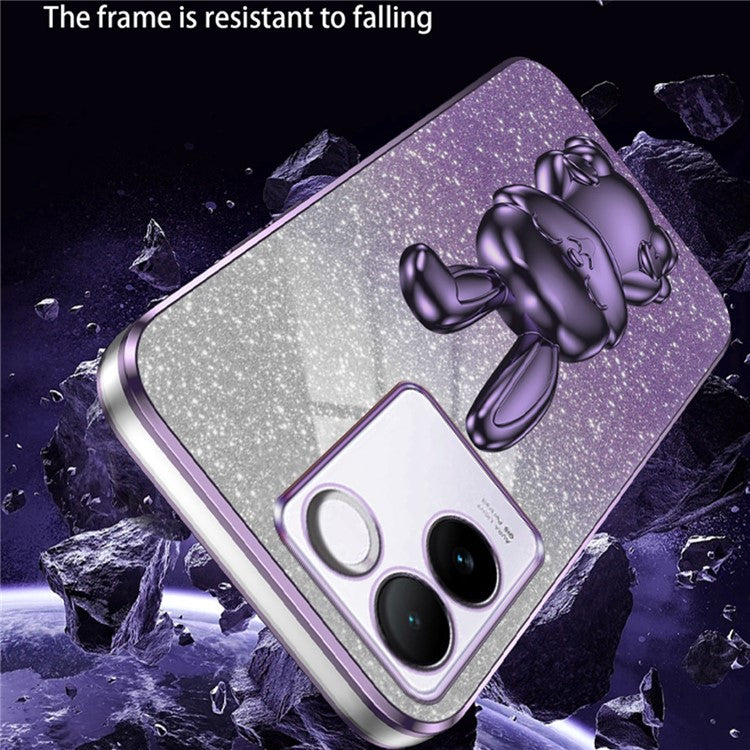 For vivo S17e 5G Cell Phone Case Cartoon Rabbit Anti-scratch Glitter Cover with Pull-out Kickstand - Pink