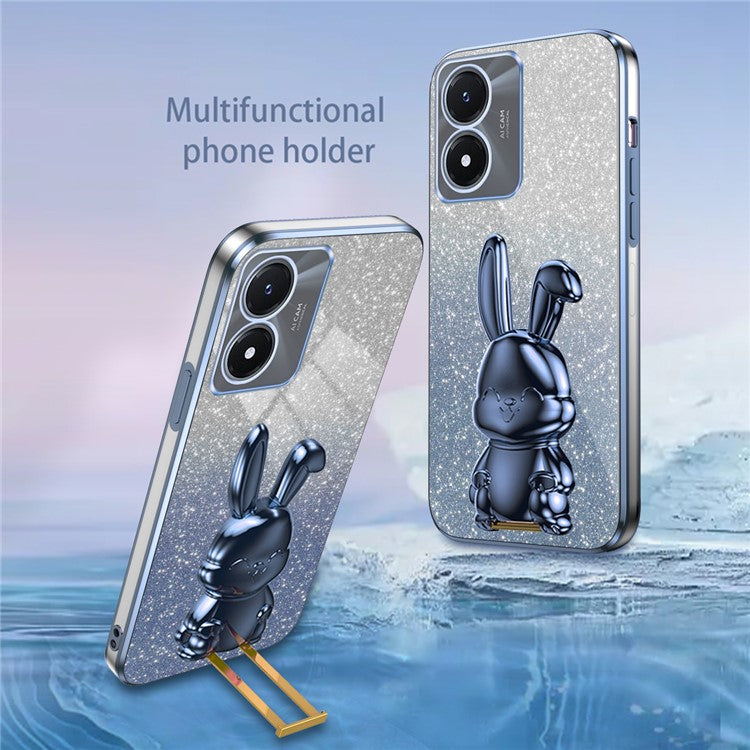 For vivo Y02s 4G Kickstand Case Rabbit Design Anti-Scratch Phone Cover - Blue