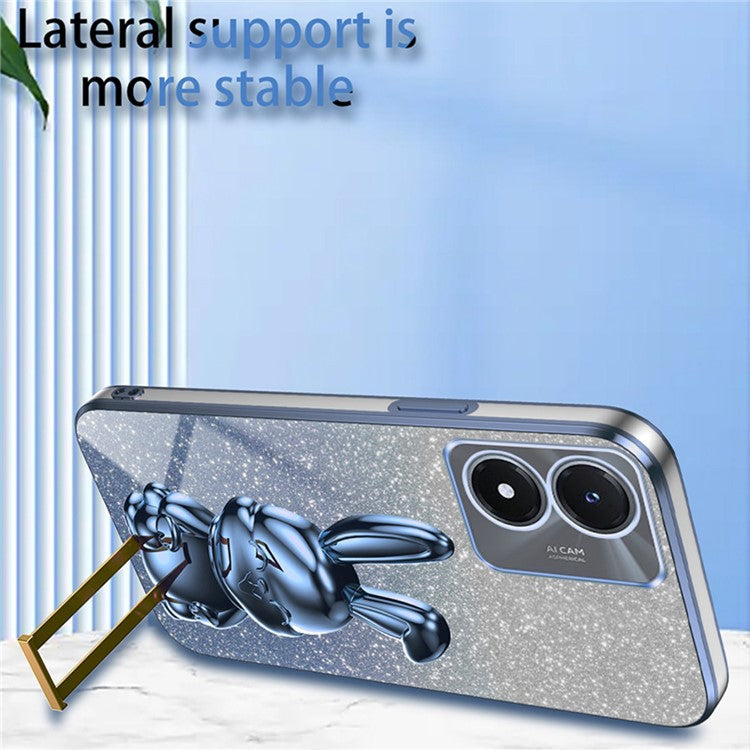 For vivo Y02s 4G Kickstand Case Rabbit Design Anti-Scratch Phone Cover - Blue