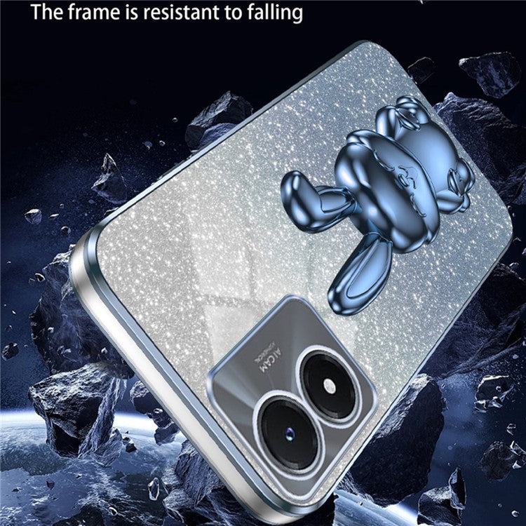 For vivo Y02s 4G Kickstand Case Rabbit Design Anti-Scratch Phone Cover - Blue