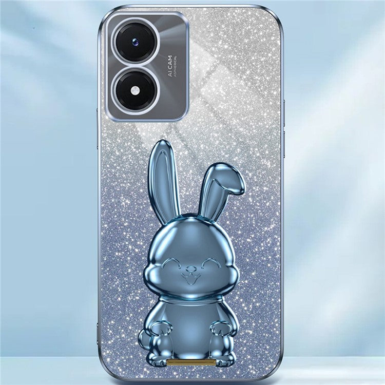For vivo Y02s 4G Kickstand Case Rabbit Design Anti-Scratch Phone Cover - Blue
