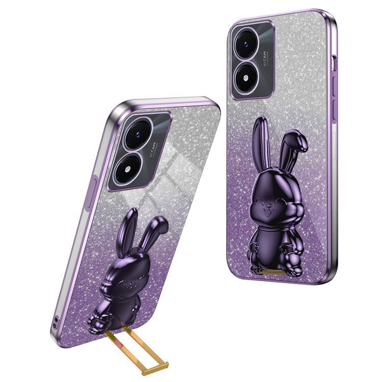 For vivo Y02s 4G Kickstand Case Rabbit Design Anti-Scratch Phone Cover - Purple