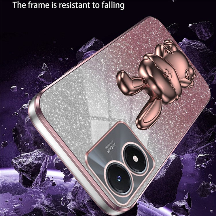 For vivo Y02s 4G Kickstand Case Rabbit Design Anti-Scratch Phone Cover - Pink