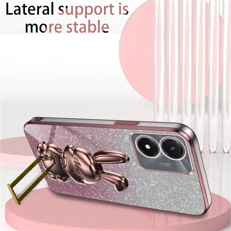 For vivo Y02s 4G Kickstand Case Rabbit Design Anti-Scratch Phone Cover - Pink