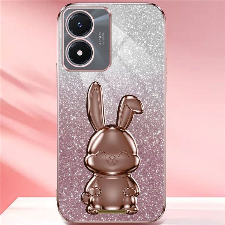 For vivo Y02s 4G Kickstand Case Rabbit Design Anti-Scratch Phone Cover - Pink
