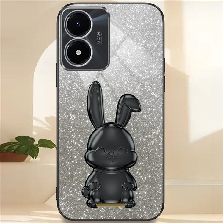 For vivo Y02s 4G Kickstand Case Rabbit Design Anti-Scratch Phone Cover - Black