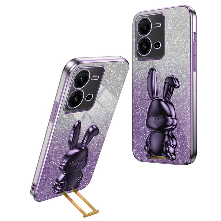 For vivo V25 5G Kickstand Case Rabbit Design PC+TPU Phone Cover - Purple