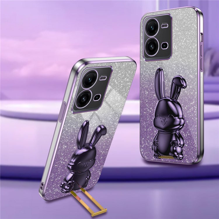 For vivo V25 5G Kickstand Case Rabbit Design PC+TPU Phone Cover - Purple
