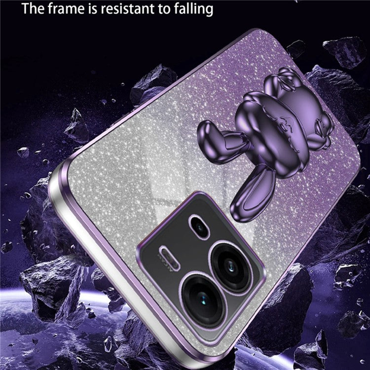 For vivo V25 5G Kickstand Case Rabbit Design PC+TPU Phone Cover - Purple