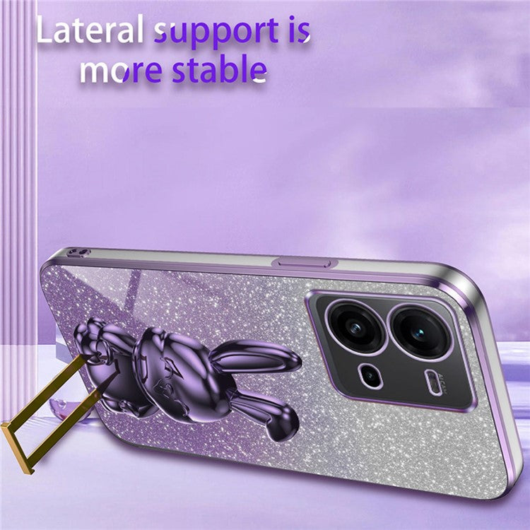 For vivo V25 5G Kickstand Case Rabbit Design PC+TPU Phone Cover - Purple