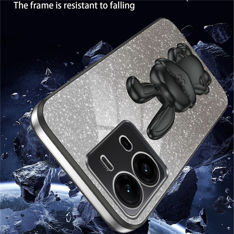 For vivo V25 5G Kickstand Case Rabbit Design PC+TPU Phone Cover - Black