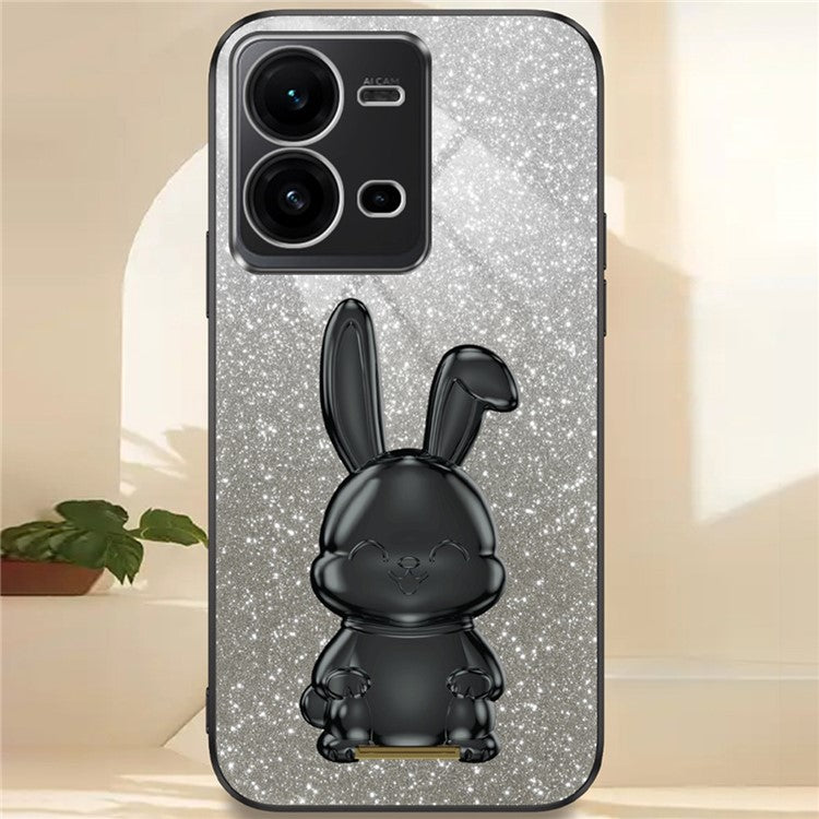 For vivo V25 5G Kickstand Case Rabbit Design PC+TPU Phone Cover - Black