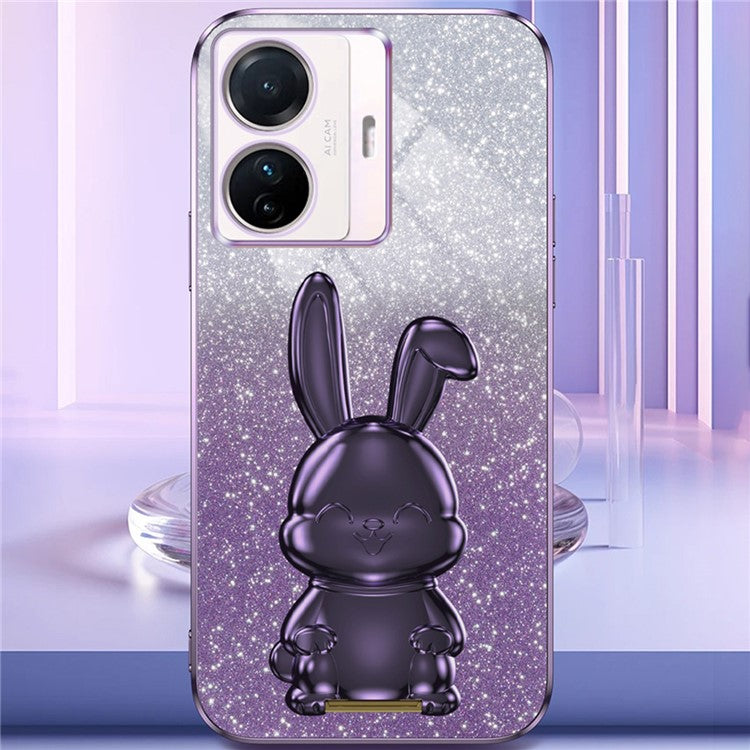 For vivo S15e 5G / T1 Pro 5G PC+TPU Case Rabbit Design Slim Phone Cover with Kickstand - Purple