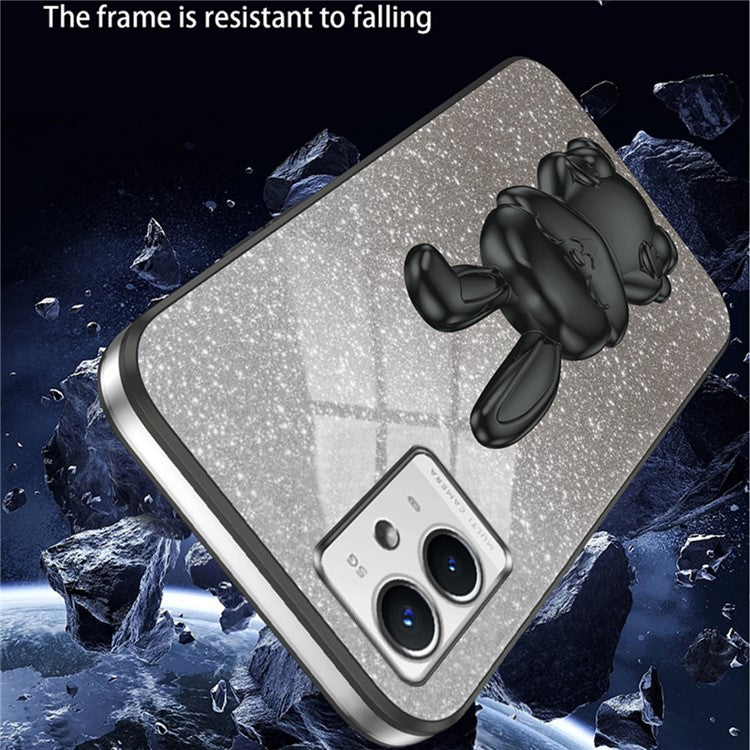 For vivo Y33s 5G / Y75 5G / Y55 5G Case Rabbit Design PC+TPU Phone Case with Kickstand - Black