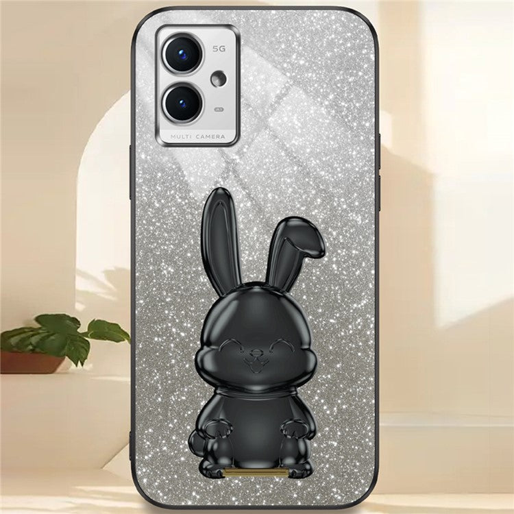 For vivo Y33s 5G / Y75 5G / Y55 5G Case Rabbit Design PC+TPU Phone Case with Kickstand - Black