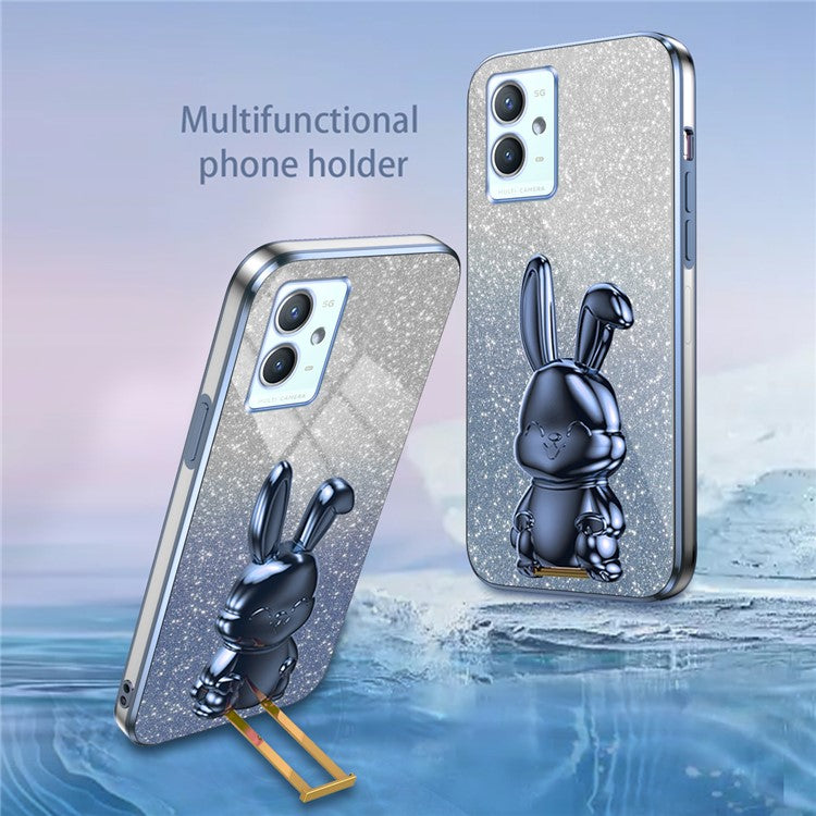 For vivo Y33s 5G / Y75 5G / Y55 5G Case Rabbit Design PC+TPU Phone Case with Kickstand - Blue