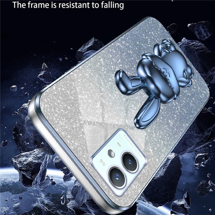 For vivo Y33s 5G / Y75 5G / Y55 5G Case Rabbit Design PC+TPU Phone Case with Kickstand - Blue