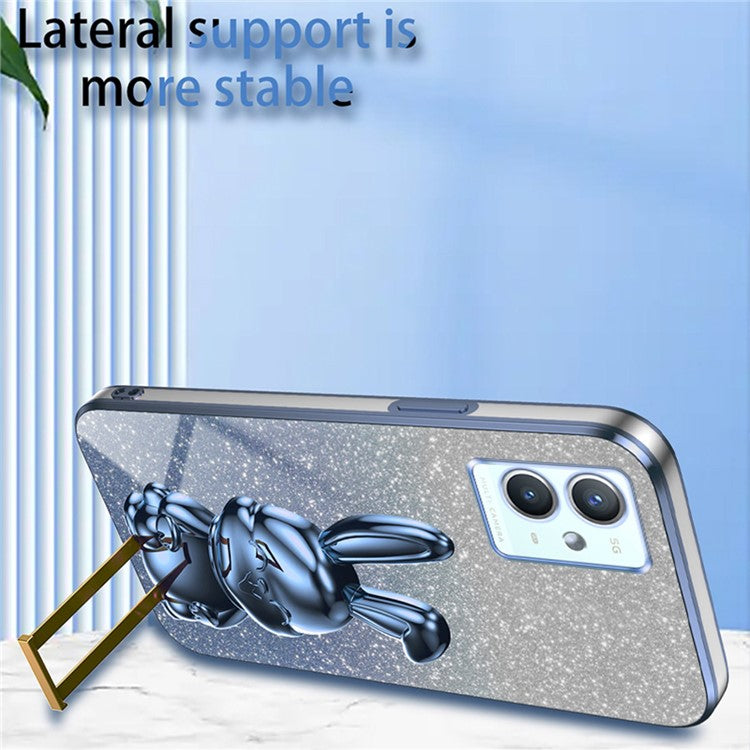 For vivo Y33s 5G / Y75 5G / Y55 5G Case Rabbit Design PC+TPU Phone Case with Kickstand - Blue