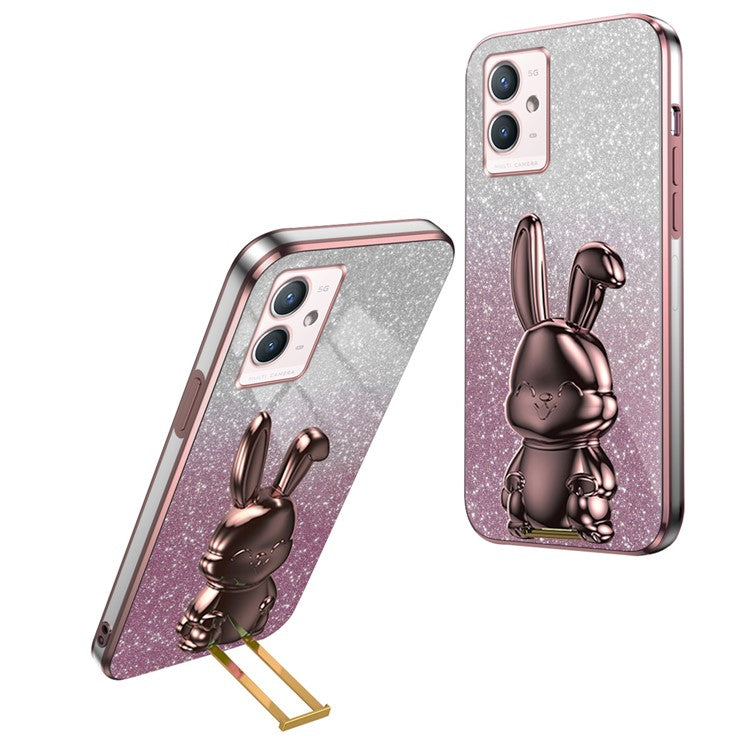 For vivo Y33s 5G / Y75 5G / Y55 5G Case Rabbit Design PC+TPU Phone Case with Kickstand - Pink