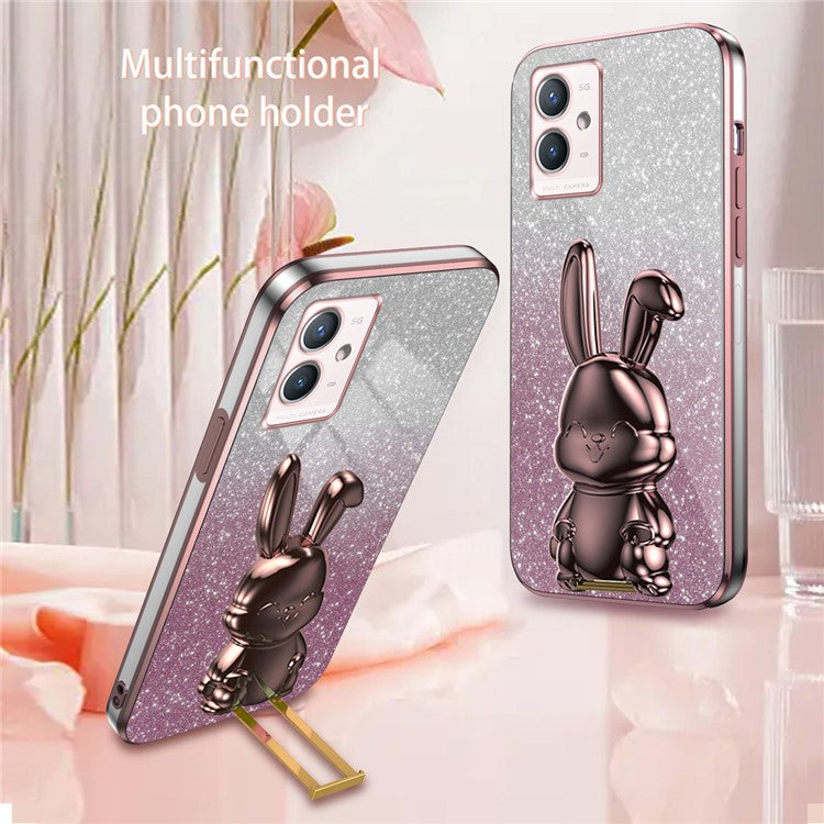 For vivo Y33s 5G / Y75 5G / Y55 5G Case Rabbit Design PC+TPU Phone Case with Kickstand - Pink