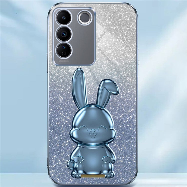 For vivo S16 / S16 Pro Case Rabbit Design Electroplating Kickstand PC+TPU Phone Cover - Blue