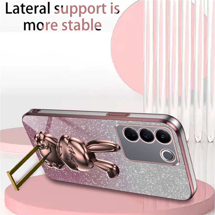 For vivo S16 / S16 Pro Case Rabbit Design Electroplating Kickstand PC+TPU Phone Cover - Pink