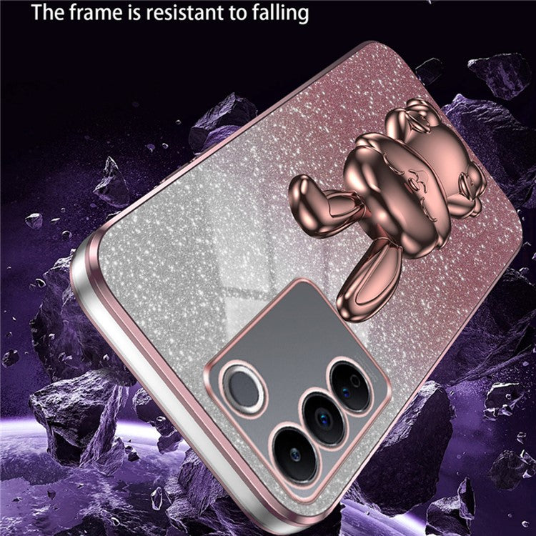 For vivo S16 / S16 Pro Case Rabbit Design Electroplating Kickstand PC+TPU Phone Cover - Pink