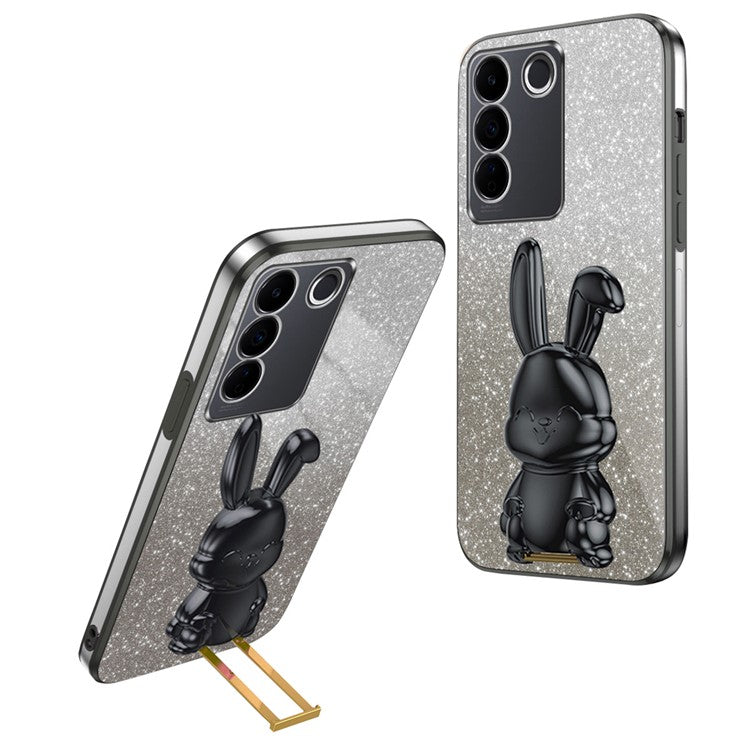 For vivo S16 / S16 Pro Case Rabbit Design Electroplating Kickstand PC+TPU Phone Cover - Black