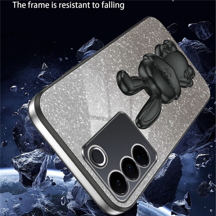 For vivo S16 / S16 Pro Case Rabbit Design Electroplating Kickstand PC+TPU Phone Cover - Black