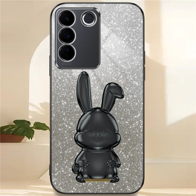 For vivo S16 / S16 Pro Case Rabbit Design Electroplating Kickstand PC+TPU Phone Cover - Black