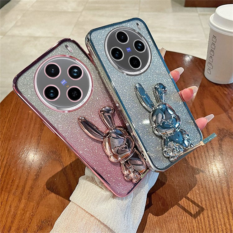 For vivo X100 5G PC+TPU Case Rabbit Design Slim Kickstand Phone Cover - Pink