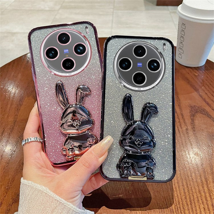For vivo X100 5G PC+TPU Case Rabbit Design Slim Kickstand Phone Cover - Pink