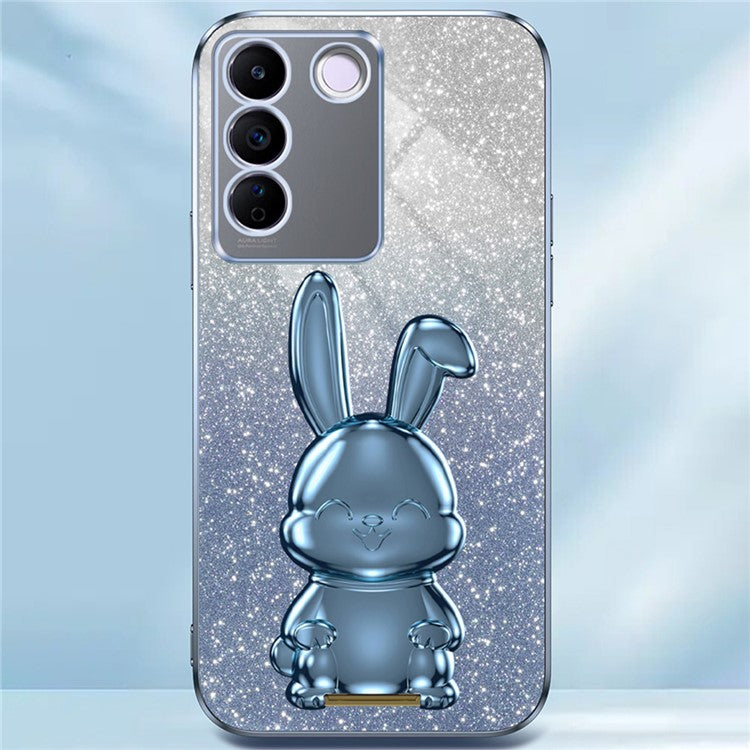 For vivo S16e 5G Phone Case Support Kickstand Electroplated PC+TPU Drop-proof Cover - Blue