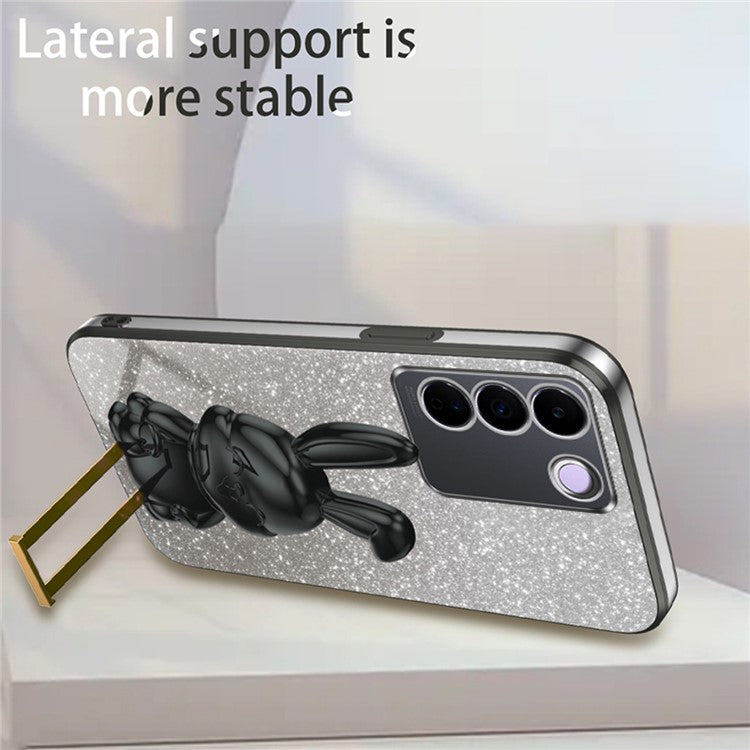 For vivo S16e 5G Phone Case Support Kickstand Electroplated PC+TPU Drop-proof Cover - Black