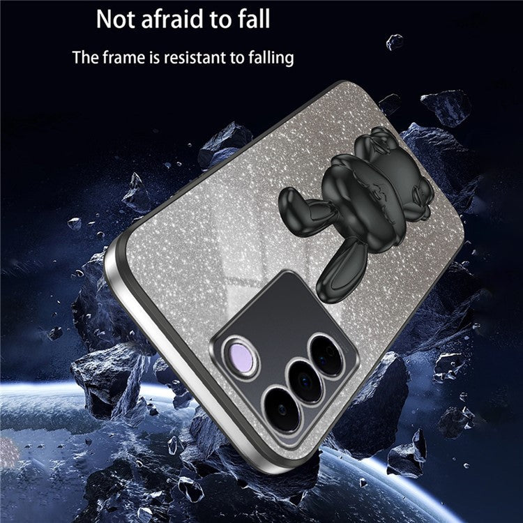 For vivo S16e 5G Phone Case Support Kickstand Electroplated PC+TPU Drop-proof Cover - Black