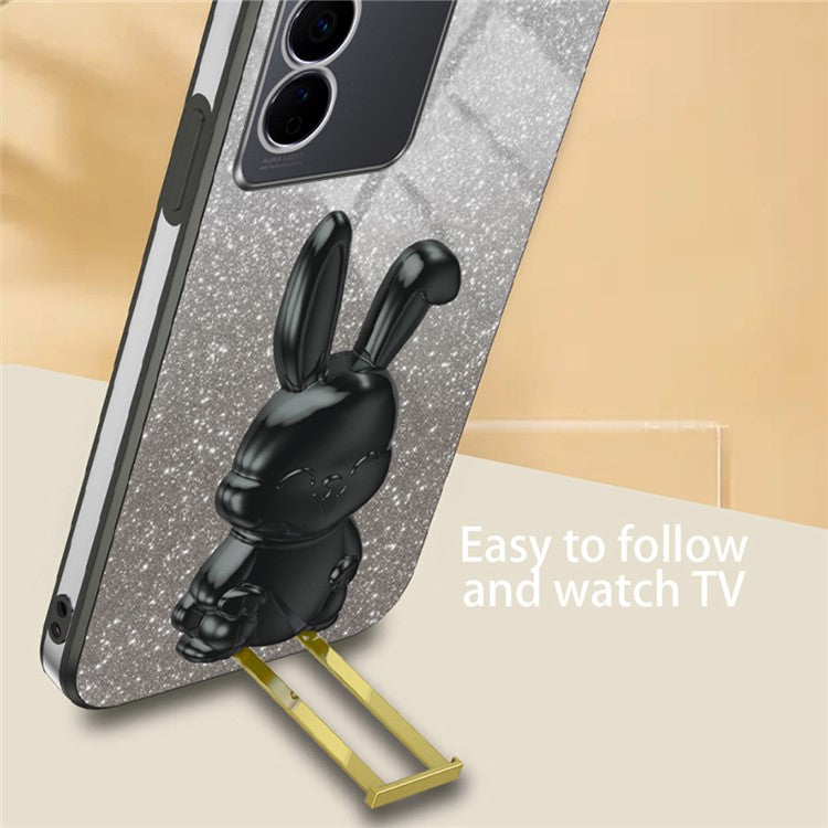 For vivo S16e 5G Phone Case Support Kickstand Electroplated PC+TPU Drop-proof Cover - Black