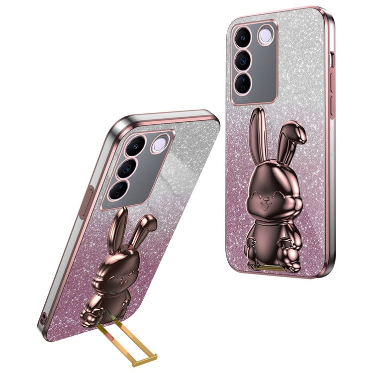 For vivo S16e 5G Phone Case Support Kickstand Electroplated PC+TPU Drop-proof Cover - Pink