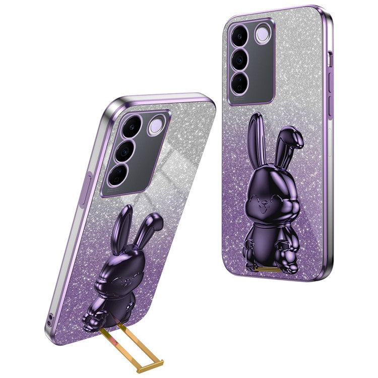 For vivo S16e 5G Phone Case Support Kickstand Electroplated PC+TPU Drop-proof Cover - Purple