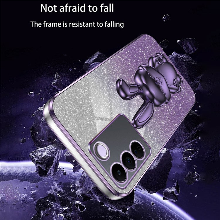 For vivo S16e 5G Phone Case Support Kickstand Electroplated PC+TPU Drop-proof Cover - Purple