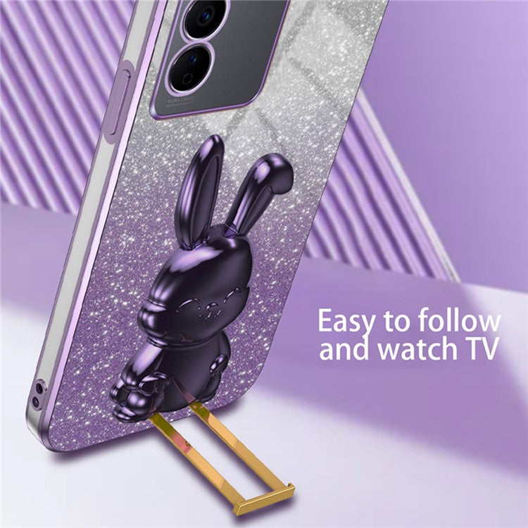 For vivo S16e 5G Phone Case Support Kickstand Electroplated PC+TPU Drop-proof Cover - Purple