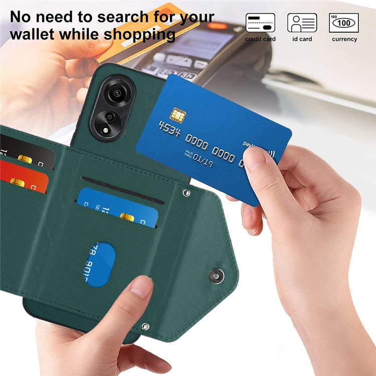 YB Leather Coating Series-8 for Oppo A18 4G / A38 4G Case Card Holder Phone Cover RFID Blocking Shell - Green