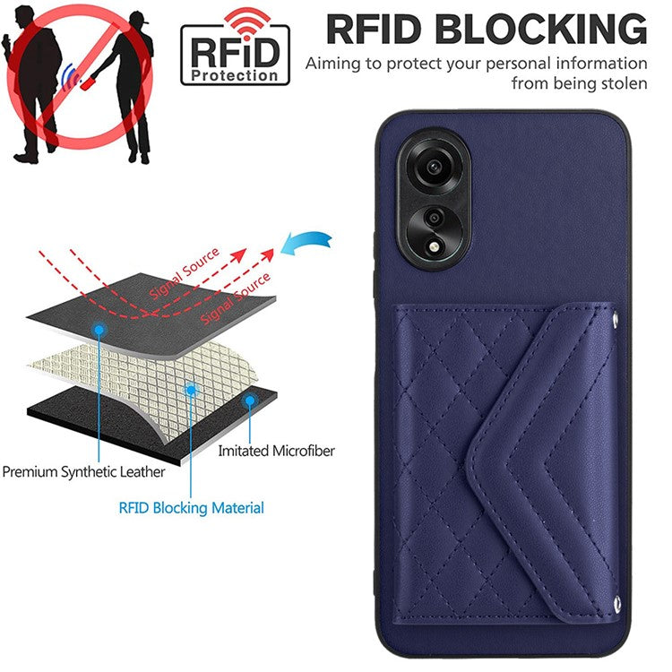 YB Leather Coating Series-8 for Oppo A18 4G / A38 4G Case Card Holder Phone Cover RFID Blocking Shell - Sapphire