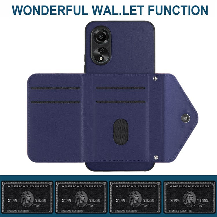 YB Leather Coating Series-8 for Oppo A18 4G / A38 4G Case Card Holder Phone Cover RFID Blocking Shell - Sapphire