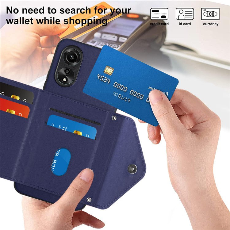 YB Leather Coating Series-8 for Oppo A18 4G / A38 4G Case Card Holder Phone Cover RFID Blocking Shell - Sapphire