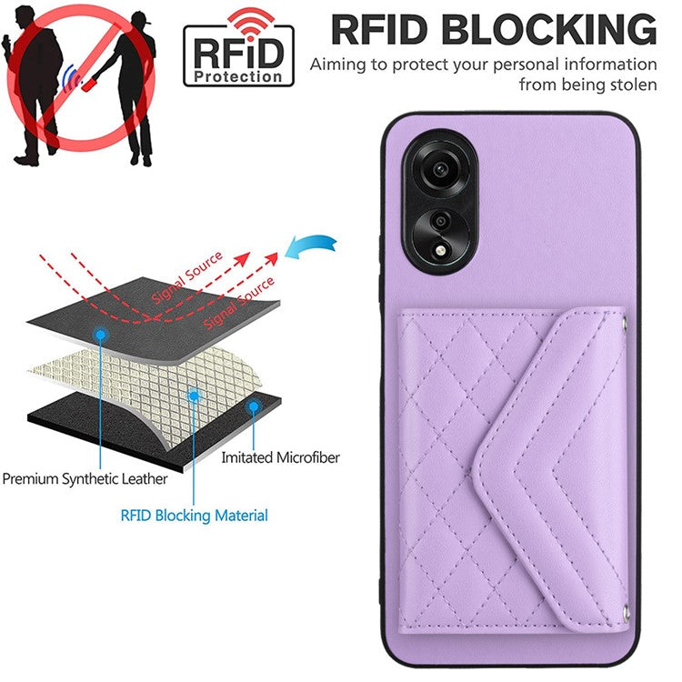 YB Leather Coating Series-8 for Oppo A18 4G / A38 4G Case Card Holder Phone Cover RFID Blocking Shell - Purple