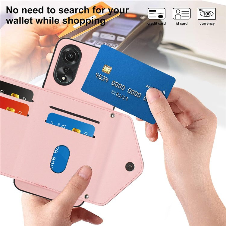 YB Leather Coating Series-8 for Oppo A18 4G / A38 4G Case Card Holder Phone Cover RFID Blocking Shell - Pink
