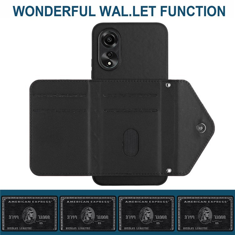 YB Leather Coating Series-8 for Oppo A18 4G / A38 4G Case Card Holder Phone Cover RFID Blocking Shell - Black